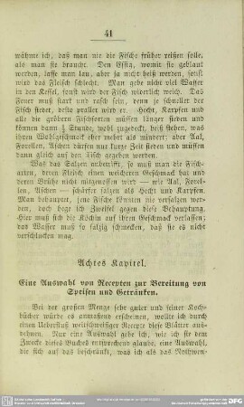 Achtes Kapitel. Eine Auswahl von Recepten zur Bereitung von Speisen und Getränken