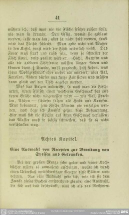 Achtes Kapitel. Eine Auswahl von Recepten zur Bereitung von Speisen und Getränken