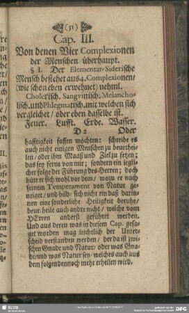 Cap. III. Von denen Vier Complexionen der Menschen überhaupt