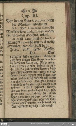 Cap. III. Von denen Vier Complexionen der Menschen überhaupt