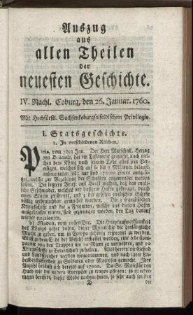 IV. Nachl. Coburg, den 26. Januar. 1760.