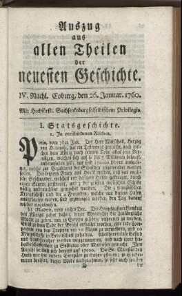 IV. Nachl. Coburg, den 26. Januar. 1760.