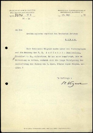 M. Wegner an DAI Athen