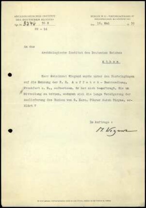 M. Wegner an DAI Athen
