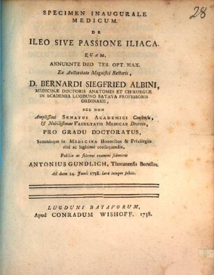 Specimen inaug. med. de ileo sive passione iliaca