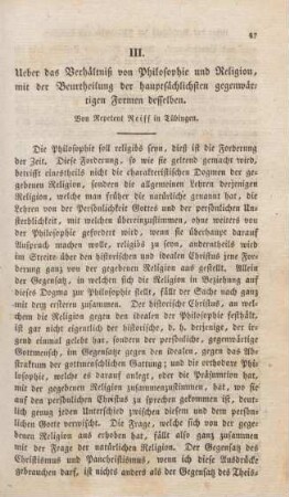 47-180 Ueber das Verhältniß von Philosophie und Religion, mit der Beurtheilung der hauptsächlichen gegenwärtigen Formen desselben