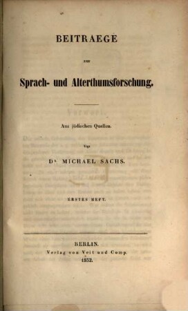 Beitraege zur Sprach- und Alterthumsforschung : aus jüdischen Quellen, 1