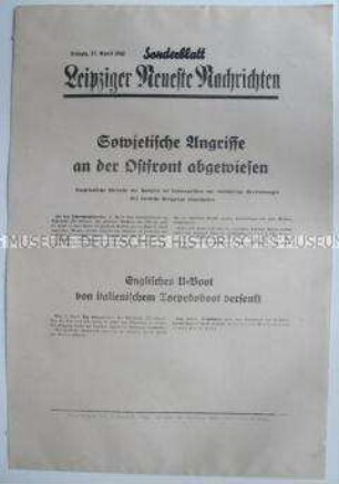 Sonderblatt der "Leipziger Neuesten Nachrichten" zum Kriegsverlauf an der Ostfront