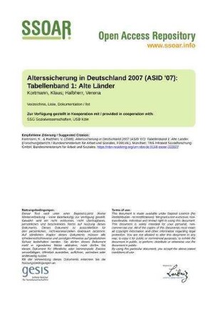 Alterssicherung in Deutschland 2007 (ASID '07): Tabellenband 1: Alte Länder