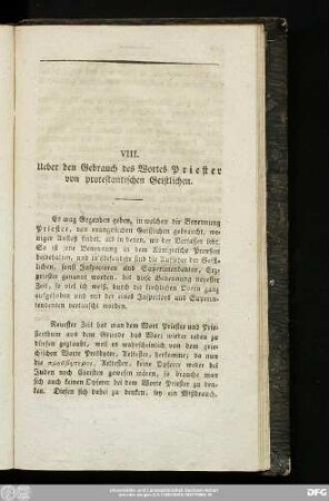VIII. Ueber den Gebrauch des Wortes Priester von protestantischen Geistlichen.