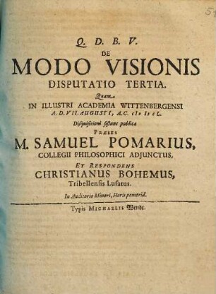 De Modo Visionis Disputatio Tertia