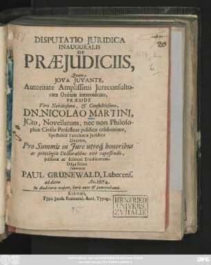 Disputatio Iuridica Inauguralis De Praeiudiciis
