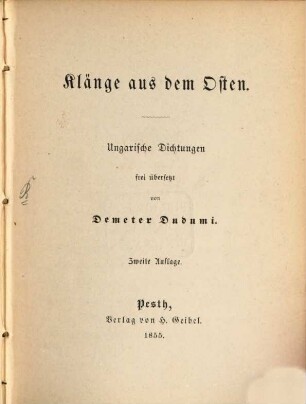 Klänge aus dem Osten : ungarische Dichtungen