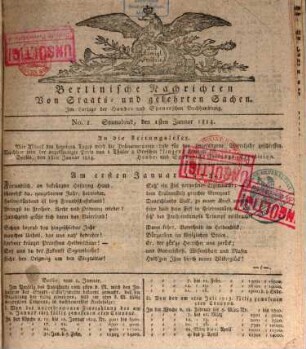 Berlinische Nachrichten von Staats- und gelehrten Sachen. 1814,1/6