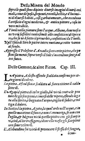 Delle Gemme,& altre Pietre. Cap. III.