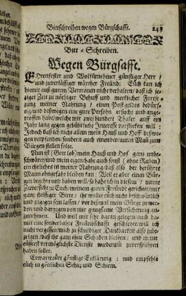Bitt-Schreiben. Wegen Bürgsafft.