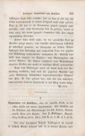 351-368 [Rezension] Döllinger, Ignaz von, Hippolytus und Kallistus