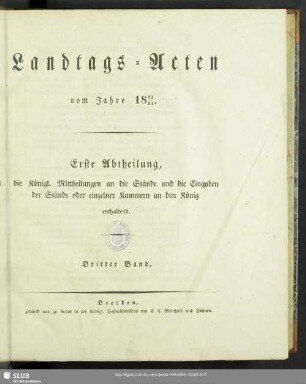 1833/34,3: Landtags-Acten / Die königlichen Mittheilungen
