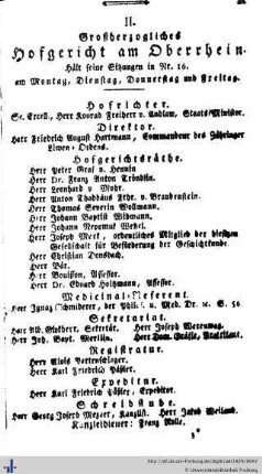 Großh. Bad. Hofgericht, Behörden, Ämter, Stiftungen, Bildungseinrichtungen