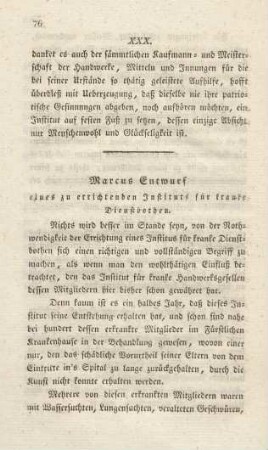 Marcus Entwurf eines zu errichtenden Instituts für kranke Dienstbothen