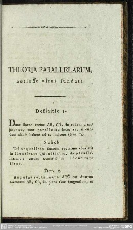 Theorie parallelarum, notione situs fundata
