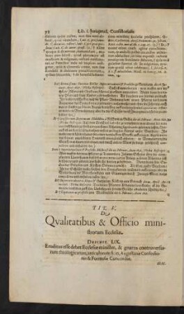 Tit. V. De Qualitatibus & Officio ministrorum Ecclesiae.