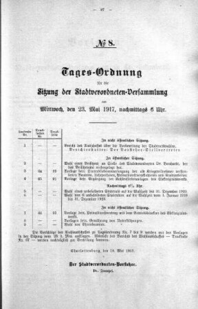 Tages-Ordnung No. 8 (64-68), 23. Mai 1917