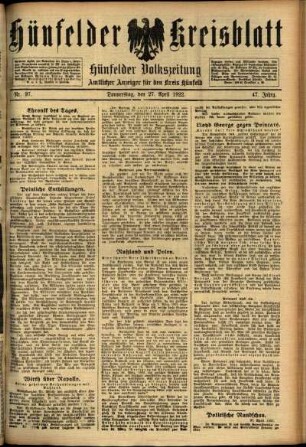 Ausgabe vom Donnerstag, den 27. April 1922.