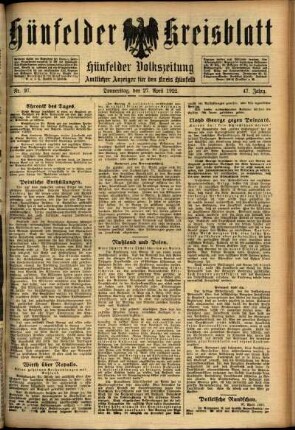 Ausgabe vom Donnerstag, den 27. April 1922.