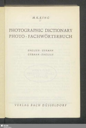 Photographic dictionary : English-German, German-English