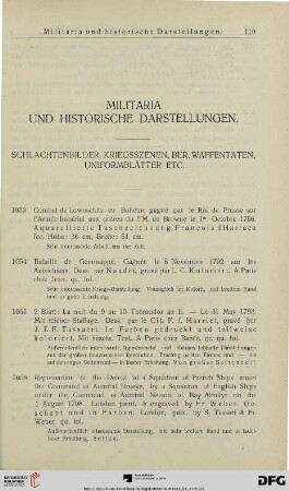 Militaria und historische Darstellungen. Schlachtenbilder, Kriegsszenen, Ber. Waffentaten, Uniformblätter etc. (Nr. 1053-1121)