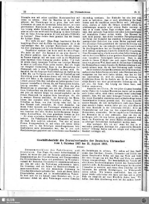 Geschäftsbericht des Zentralverbandes der Deutschen Uhrmacher vom 1. Oktober 1917 bis 31. August 1919 (Schluss)