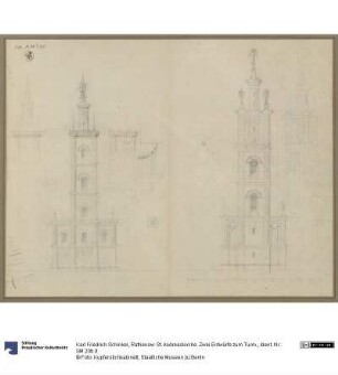 Rathenow. St. Andreaskirche. Zwei Entwürfe zum Turm.
