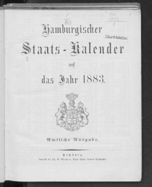 1883: Hamburgischer Staats-Kalender : auf das Jahr