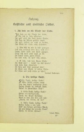Anhang. Geistliche und weltliche Lieder