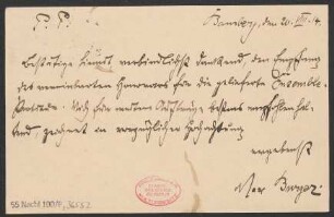 Brief an B. Schott's Söhne : 20.08.1914
