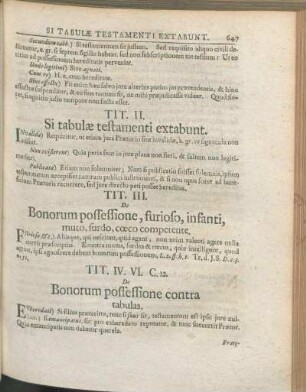 Tit. III. De Bonorum possessione, furioso, infanti, muto, furdo, cœco competente.