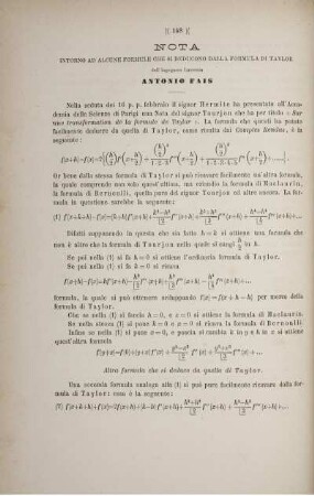 Nota intorno ad alcune formule che si deducono dalla formula di Taylor.