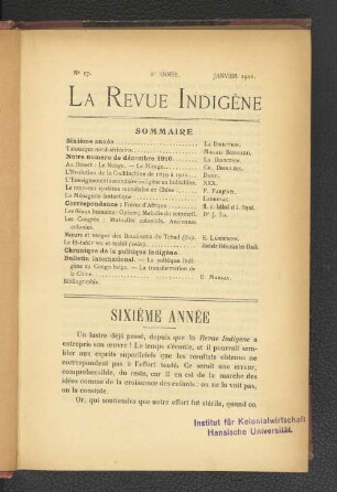 No. 57, 6e Année. Janvier 1911.
