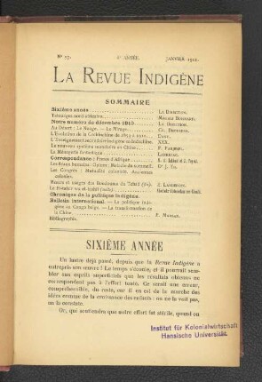 No. 57, 6e Année. Janvier 1911.