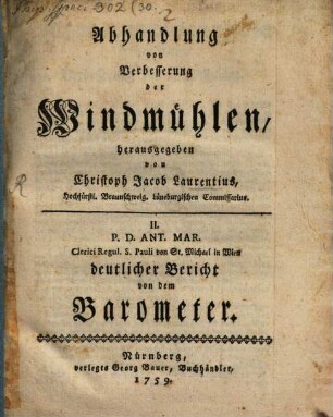Abhandlung von Verbesserung der Windmühlen