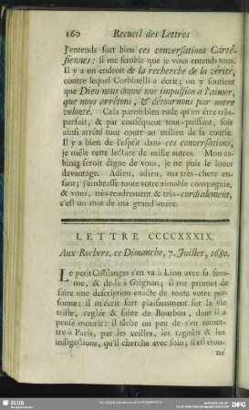 Lettre CCCCXXXIX. Aux Rochers, ce Dimanche, 7. Juillet, 1680