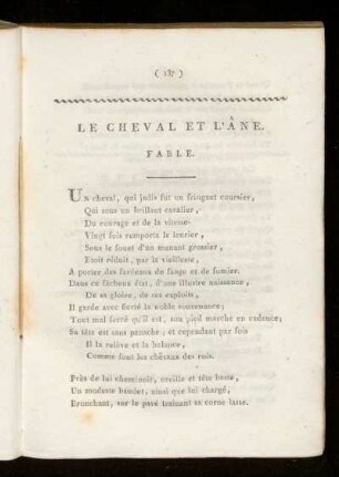Le chaval et l´âne. Fable.