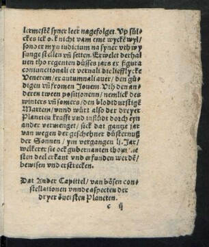 Dat Ander Capittel/ van bösen constellationen unnde aspecten dryer översten Planeten.
