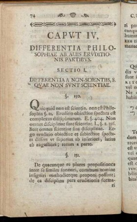 Caput IV. Differentia Philosophiae Ab Aliis Eruditionis Partibus.