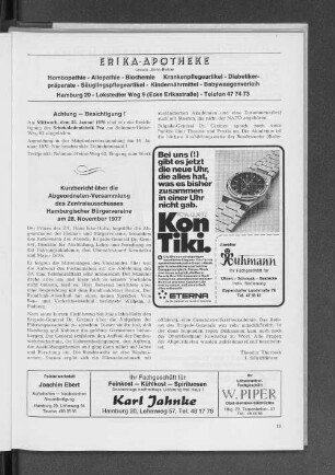 Kurzbericht über die Abgeordneten-Versammlung des Zentralausschusses Hamburgischer Bürgervereine am 28. November 1977