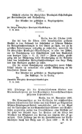 Fürsorge für die Hinterbliebenen Kinder von Elementarlehrern an den Vorschulen der nichtstaatlichen höheren Lehranstalten : [D. Höhere Lehranstalten]