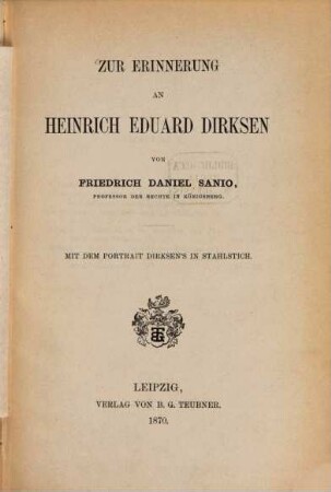 Zur Erinnerung an Heinrich Eduard Dirksen