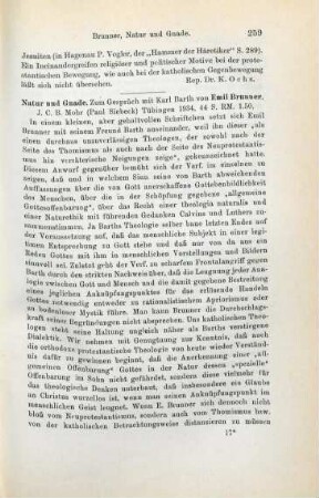 259-260 [Rezension] Brunner, Emil, Natur und Gnade