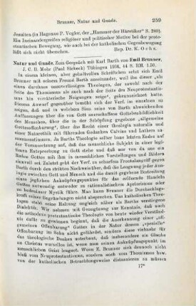 259-260 [Rezension] Brunner, Emil, Natur und Gnade
